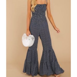 Navy Print Flare Jumpsuit
